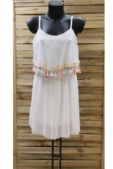 VESTIDO TIENE POM-POMS 0956 BLANCO