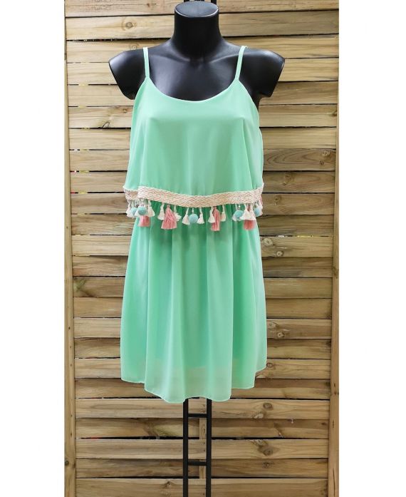 DRESS HAS POM-POMS 0956 PASTEL GREEN