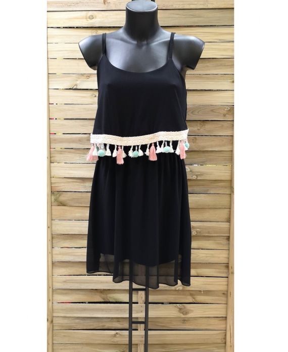 VESTIDO TIENE POM-POMS 0956 NEGRO