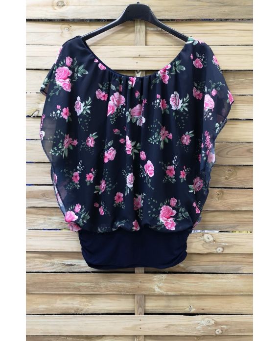 TOP GORDIJN HEEFT BLOEMEN 0972 NAVY BLAUW