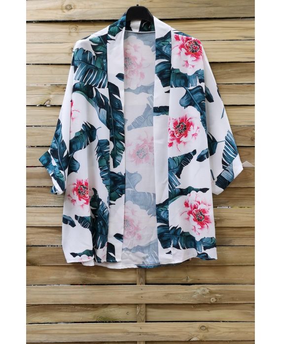 KIMONO GEDRUCKT FLORAL 0975 WEIß