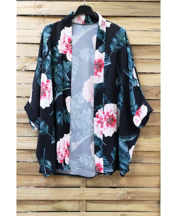 KIMONO IMPRIME FLORAL 0975 NOIR