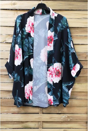 KIMONO IMPRIME FLORAL 0975 NOIR