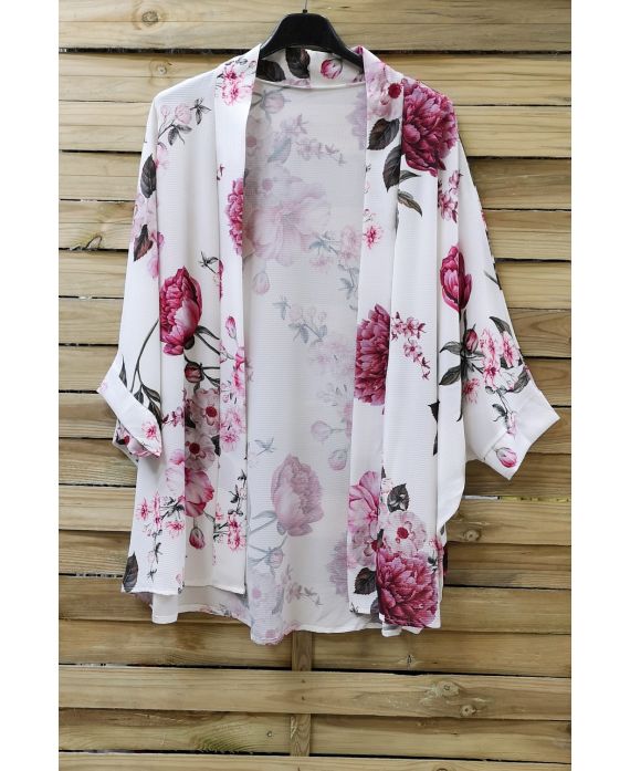 KIMONO IMPRIME FLORAL 0976 BLANC