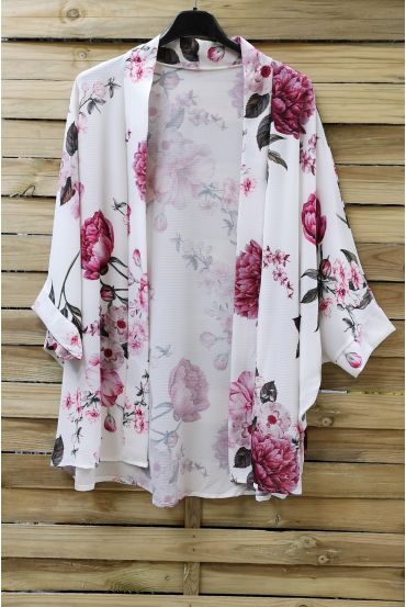 KIMONO IMPRIME FLORAL 0976 BLANC