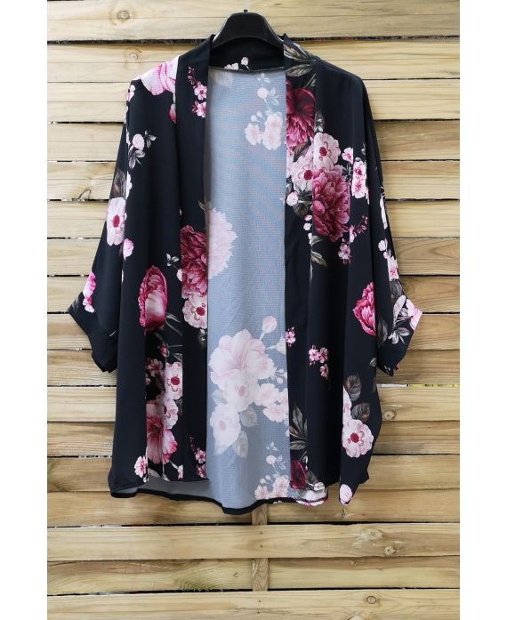 KIMONO IMPRIME FLORAL 0976 NOIR