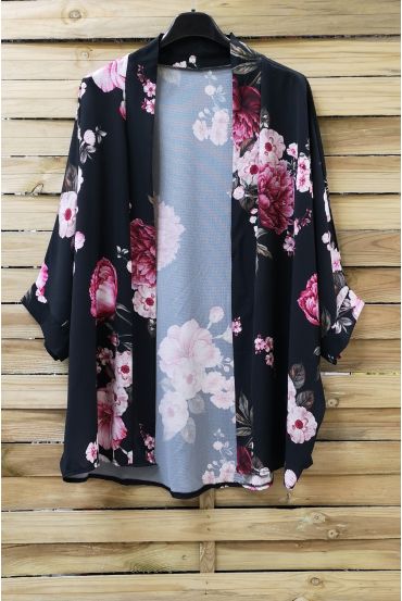 KIMONO IMPRIME FLORAL 0976 NOIR