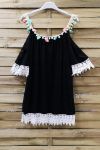 TUNIC LACE AND POM-POMS 0977 BLACK