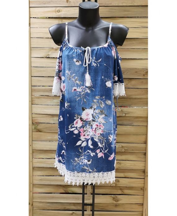 KLEID MIT BLUMEN-SPITZE-1003 BLAU, DUNKEL,