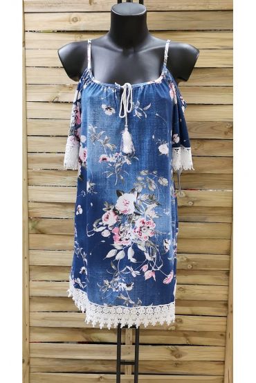 DRESS FLOWERY LACE 1003 DARKBLUE