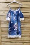 KLEID MIT BLUMEN-SPITZE-1003 BLAU, DUNKEL,