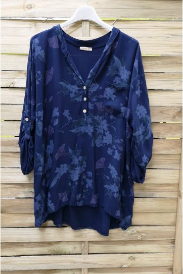 GROßE GRÖßE BLUSE LEINEN-BLUMEN WEIß 6052