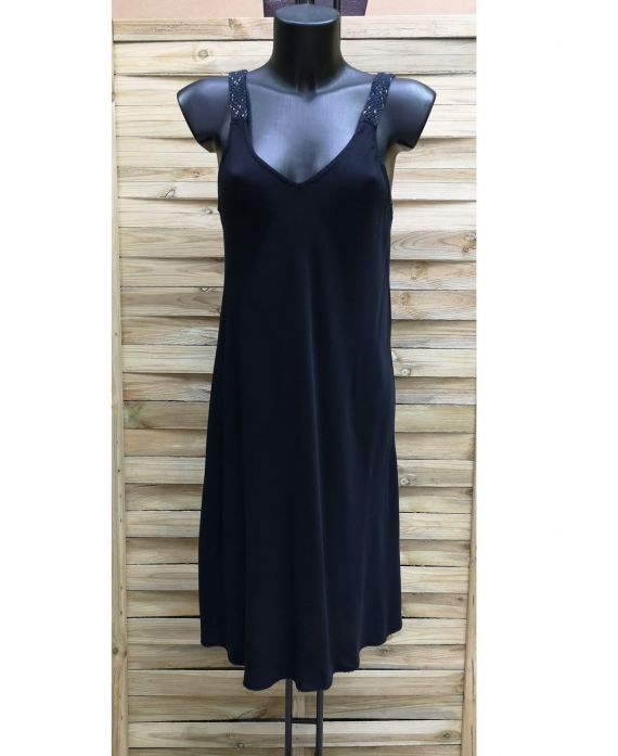 VESTIDO TIENE CORREAS DE HOMBRO LÍQUIDO 1014 NEGRO