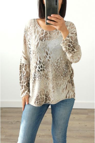 MAGLIONE AMPIA PATTERN LEOPARDO COLLARE IRIDESCENTI 3020 BEIGE