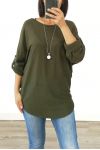 PULL DOUX + COLLIER OFFERT 3005 VERT MILITAIRE