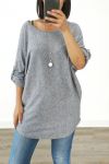 PULL DOUX + COLLIER OFFERT 3005 GRIS