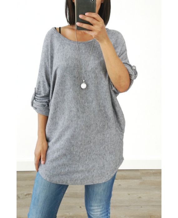 PULL DOUX + COLLIER OFFERT 3005 GRIS