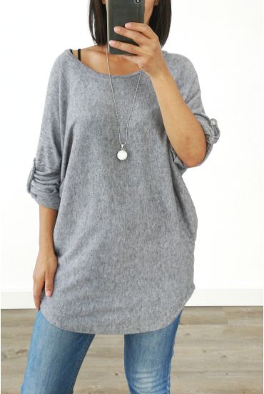 UNA MAGLIA MORBIDA + COLLANA OFFERTI 3005 GRIGIO