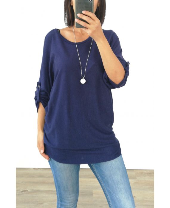 PULL DOUX + COLLIER OFFERT 3005 BLEU MARINE