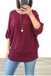 PULL DOUX + COLLIER OFFERT 3005 BORDEAUX