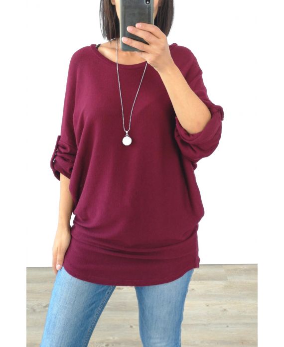 PULL DOUX + COLLIER OFFERT 3005 BORDEAUX