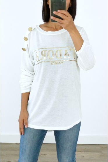 PULL EPAULE A BOUTONS J'ADORE 3029 BLANC