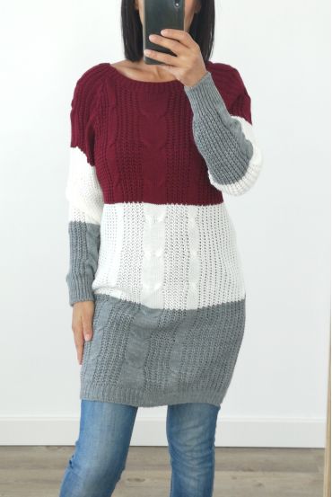 PULL LUNGO IN LANA 3032 BORDEAUX