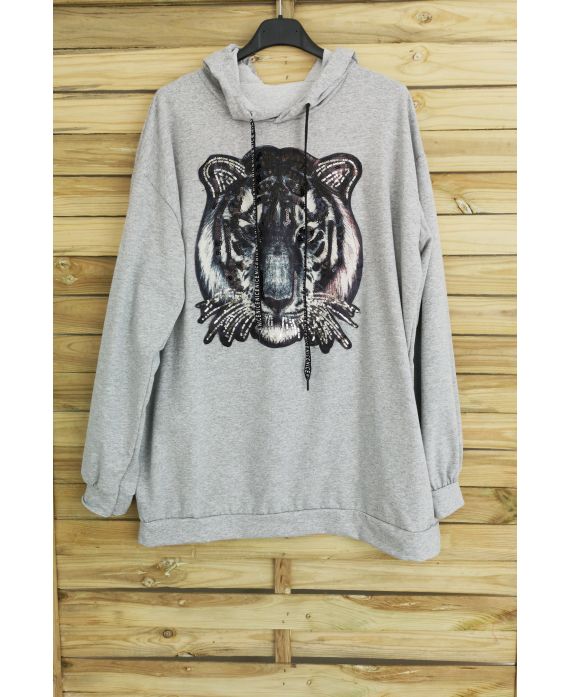 SWEAT A CAPUCHE OVERSIZE TIGRE 3008 GRIS