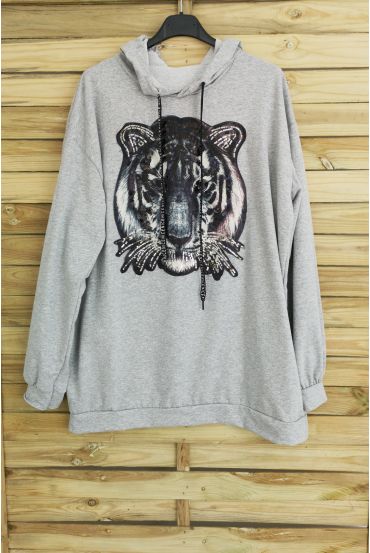 SWEAT A CAPUCHE OVERSIZE TIGRE 3008 GRIS