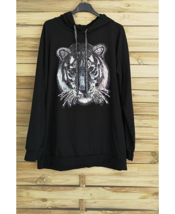 SWEAT A CAPUCHE OVERSIZE TIGRE 3008 NOIR