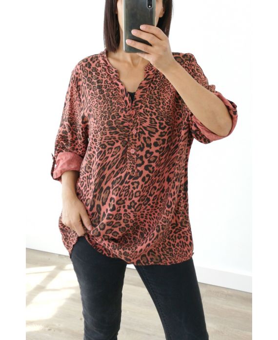 BLUSA PATRÓN DE LEOPARDO 3025 DE LADRILLO