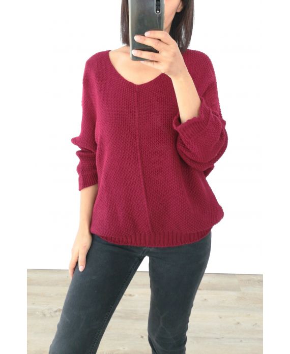 KNIT SWEATER V-NECK 3019 BORDEAUX