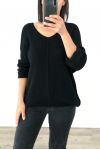 PULL EN MAILLE COL V 3019 NOIR