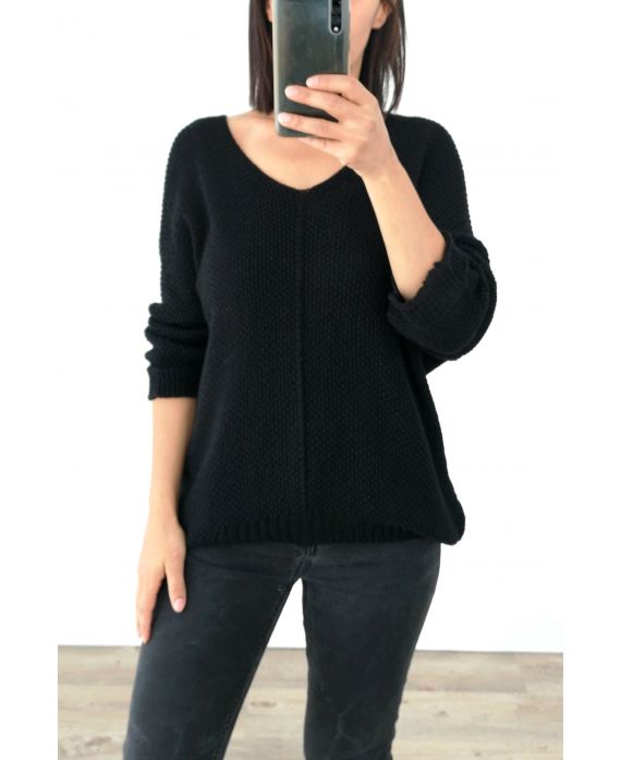 PULL EN MAILLE COL V 3019 NOIR