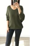 PULL EN MAILLE COL V 3019 VERT MILITAIRE