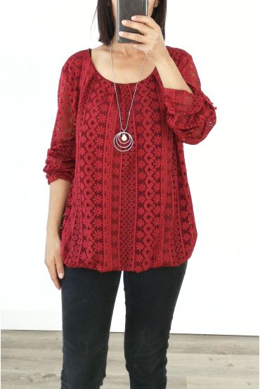 TOP IN PIZZO + COLLANA OFFERTI 3036 BORDEAUX