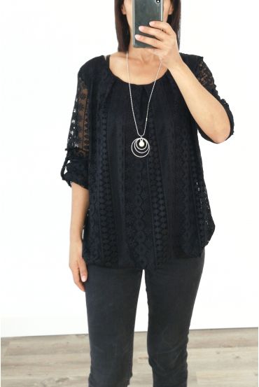 LACE TOP + KETTING AANGEBODEN 3036 ZWART