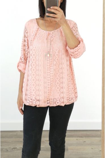 LACE TOP + KETTING AANGEBODEN 3036 ROZE