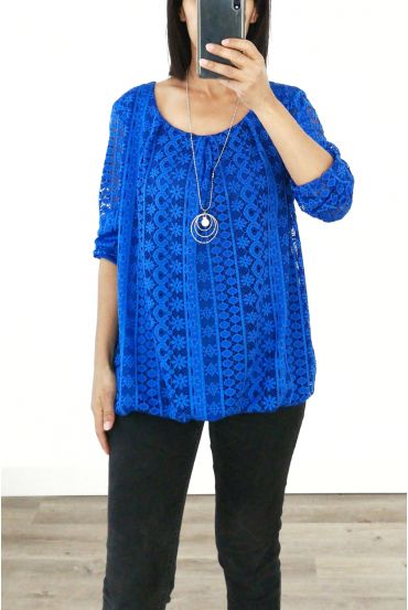 LACE TOP + KETTING AANGEBODEN 3036 ROYAL BLUE