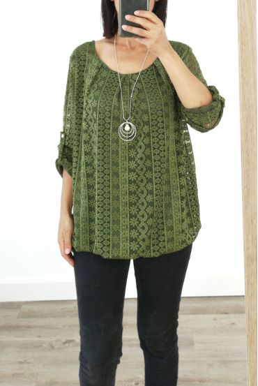 LACE TOP + KETTING AANGEBODEN 3036 MILITAIRE GROEN