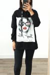 SWEATSHIRT MIT OVERSIZE KAPUZE HAT FRAU 3022 SCHWARZ