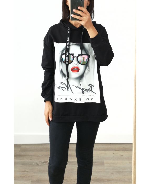 SWEATSHIRT MIT OVERSIZE KAPUZE HAT FRAU 3022 SCHWARZ