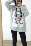 SWEATSHIRT MIT OVERSIZE KAPUZE HAT FRAU 3022 GRAU