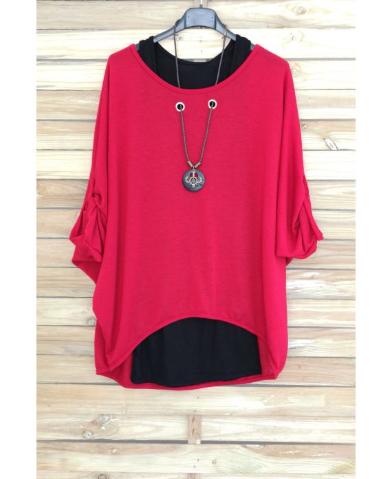 PULL 2 PIECES BIJOU INTEGRE 3051 ROUGE