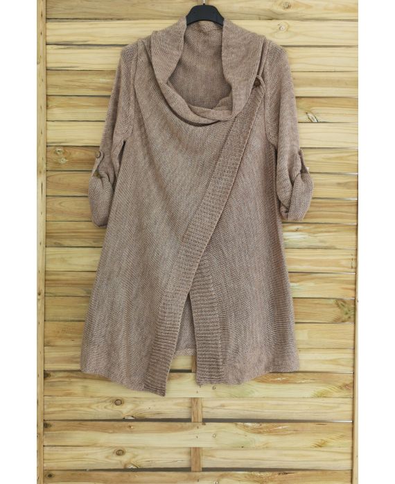 GILET LONG ENCOLURE CACHE CŒUR MOHAIR 3050 TAUPE