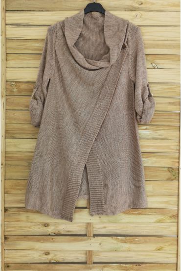 CHALECO LARGO, ESCOTE CACHE COEUR DE MOHAIR 3050 TAUPE