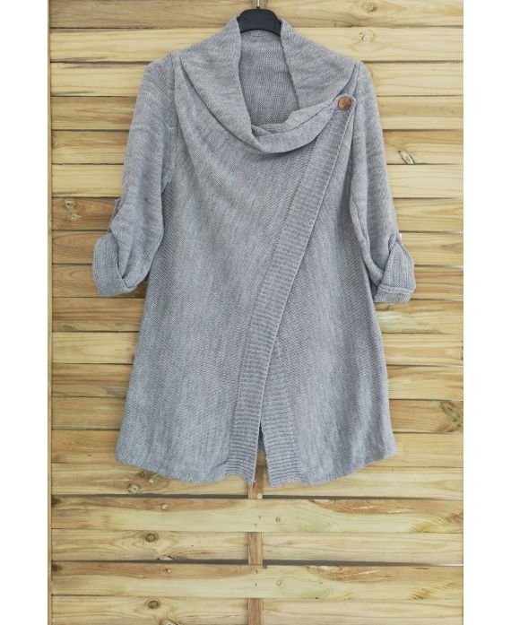 GILET LONG ENCOLURE CACHE CŒUR MOHAIR 3050 GRIS