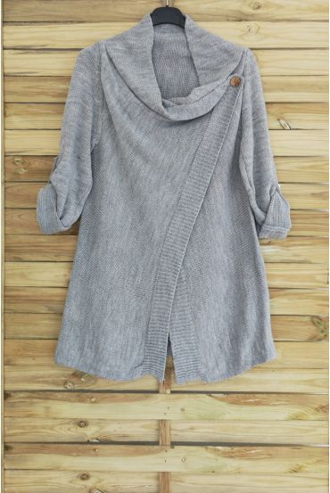 CHALECO LARGO, ESCOTE CACHE COEUR DE MOHAIR 3050 GRIS