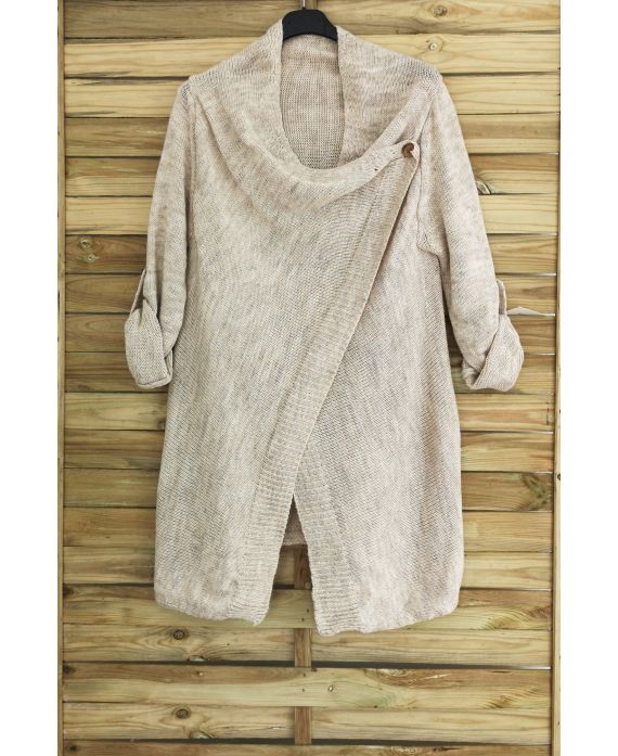 GILET LONG ENCOLURE CACHE CŒUR MOHAIR 3050 BEIGE