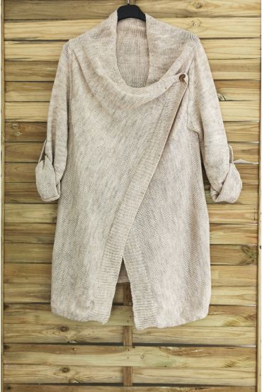 GILET LONG ENCOLURE CACHE CŒUR MOHAIR 3050 BEIGE